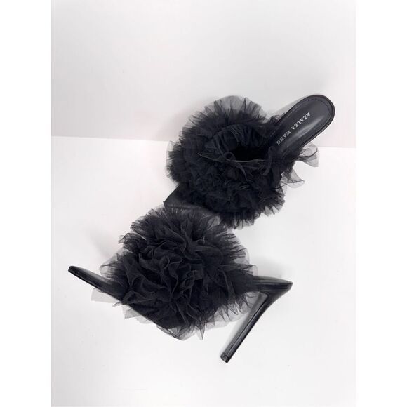 Azalea Wang Pointed Toe Heels Size 7 Black Birdie Fabric Upper Slip On - Picture 8 of 13